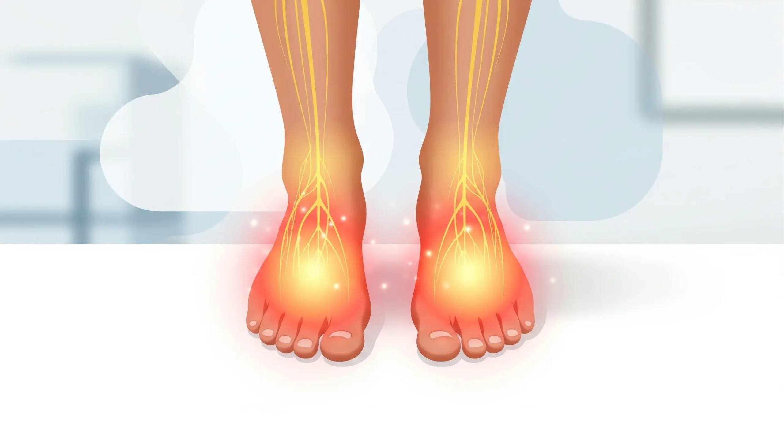 Diabetic neuropathy early signs illustrated with nerve pain and tingling in feet