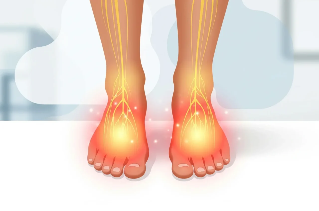 Diabetic neuropathy early signs illustrated with nerve pain and tingling in feet