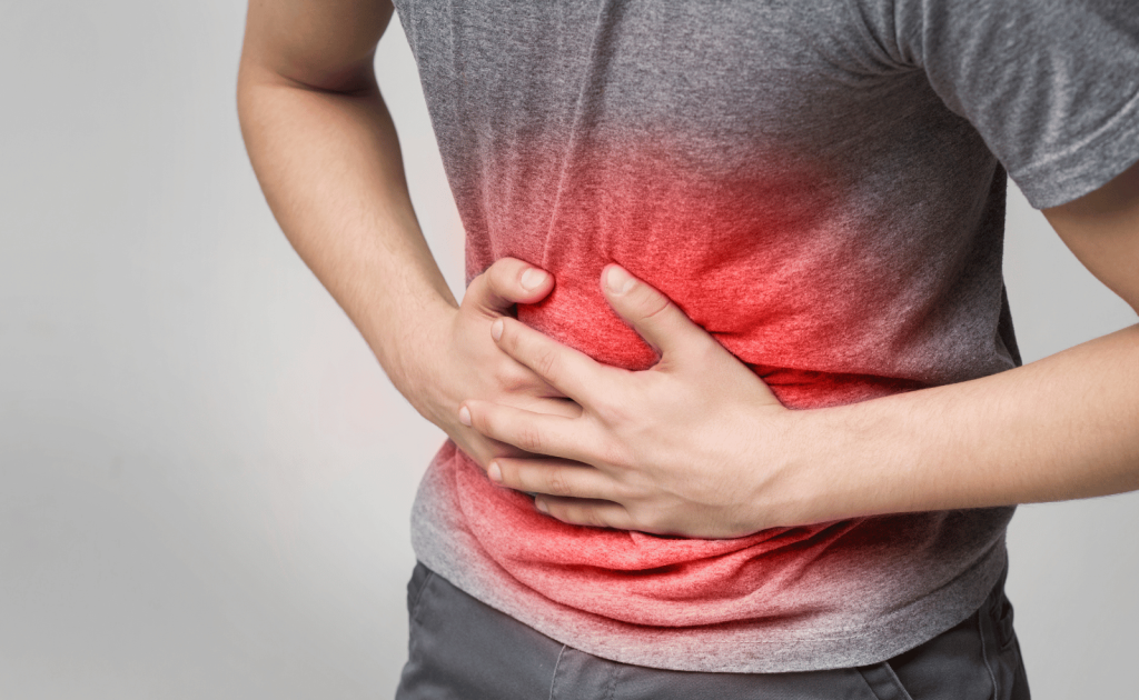 Flat illustration showing how nerve problems can cause stomach and back pain